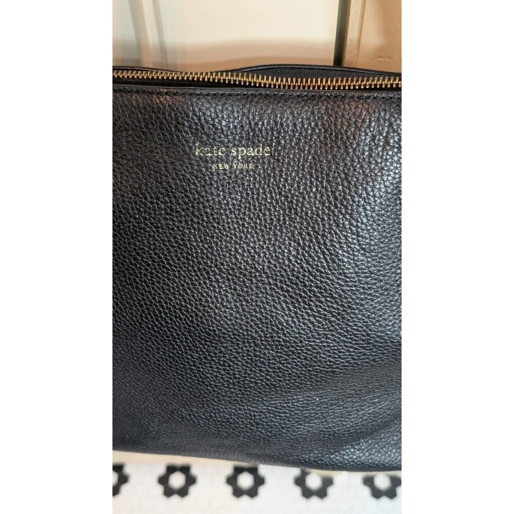 Kate Spade Black Pebbled Leather Shoulder Tote Bag Zip Top Designer